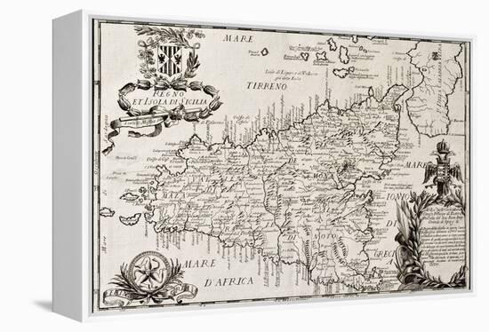 Old Map Of Sicily-marzolino-Framed Stretched Canvas