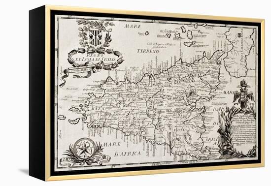 Old Map Of Sicily-marzolino-Framed Stretched Canvas