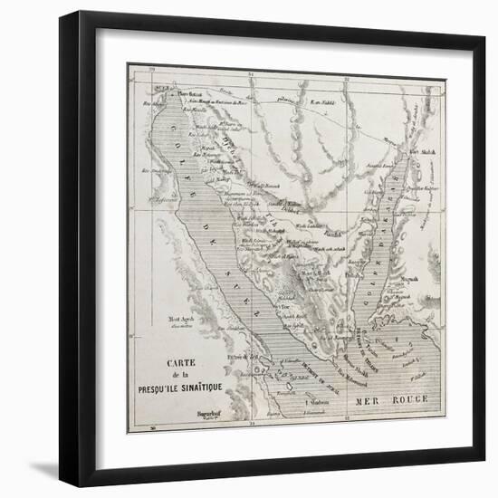 Old Map Of Sinai Peninsula. Created By Erhard, Published On Le Tour Du Monde, Paris, 1864-marzolino-Framed Art Print