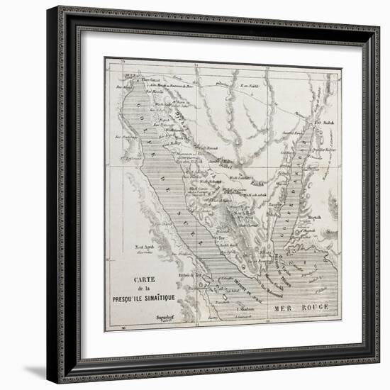 Old Map Of Sinai Peninsula. Created By Erhard, Published On Le Tour Du Monde, Paris, 1864-marzolino-Framed Art Print