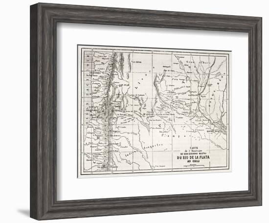 Old Map Of South-American Region Between Santiago And Buenos Aires-marzolino-Framed Art Print