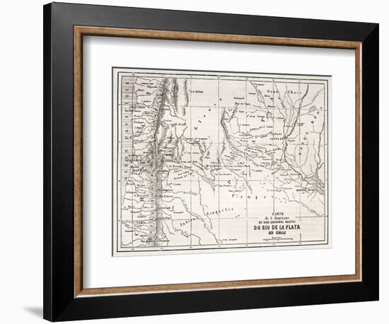 Old Map Of South-American Region Between Santiago And Buenos Aires-marzolino-Framed Art Print