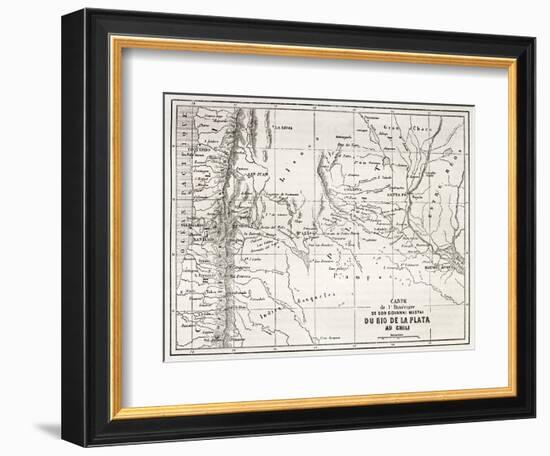 Old Map Of South-American Region Between Santiago And Buenos Aires-marzolino-Framed Art Print