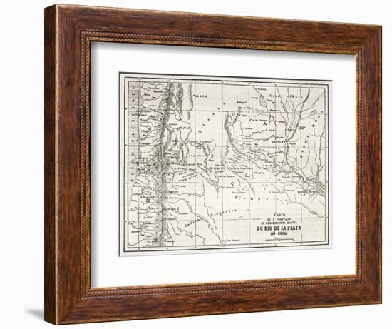 Old Map Of South-American Region Between Santiago And Buenos Aires-marzolino-Framed Premium Giclee Print