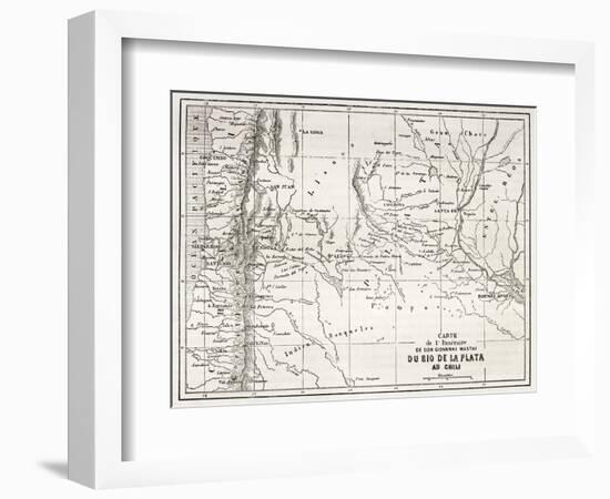 Old Map Of South-American Region Between Santiago And Buenos Aires-marzolino-Framed Premium Giclee Print