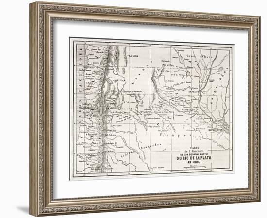 Old Map Of South-American Region Between Santiago And Buenos Aires-marzolino-Framed Art Print