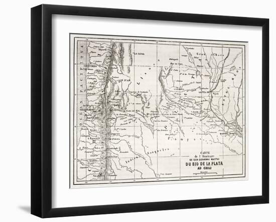 Old Map Of South-American Region Between Santiago And Buenos Aires-marzolino-Framed Art Print