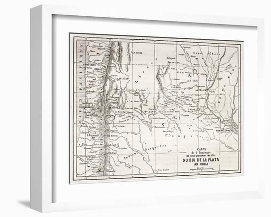 Old Map Of South-American Region Between Santiago And Buenos Aires-marzolino-Framed Art Print