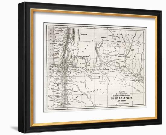 Old Map Of South-American Region Between Santiago And Buenos Aires-marzolino-Framed Art Print