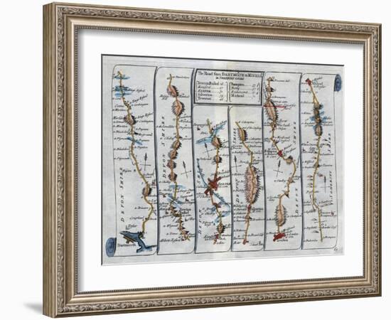 Old Map of the Road from Dartmouth to Minhead in Somerset-Shire-null-Framed Giclee Print