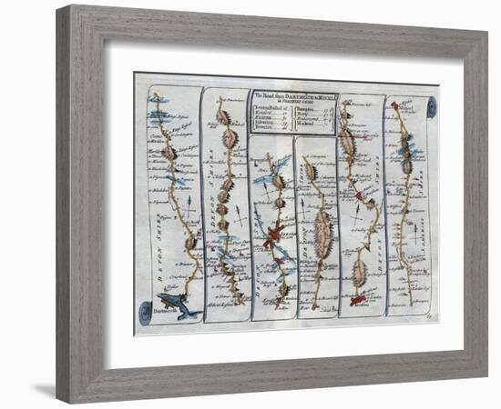 Old Map of the Road from Dartmouth to Minhead in Somerset-Shire-null-Framed Giclee Print