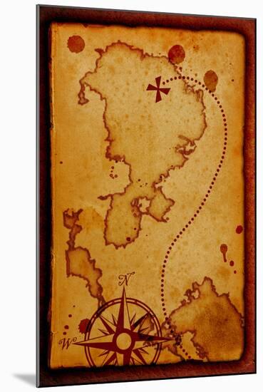 Old Map With A Compass On It-molodec-Mounted Art Print