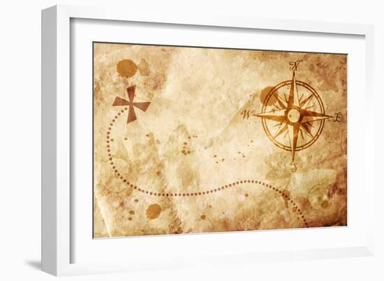 Old Map With A Compass On It-molodec-Framed Art Print