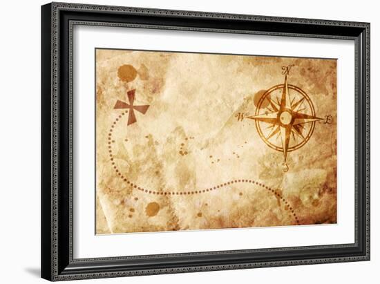 Old Map With A Compass On It-molodec-Framed Art Print