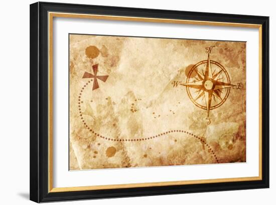 Old Map With A Compass On It-molodec-Framed Art Print