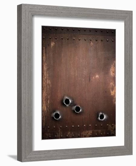 Old Metal Background With Bullet Holes-Andrey_Kuzmin-Framed Art Print