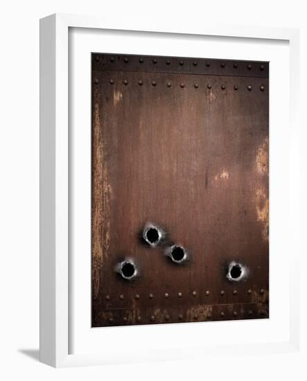 Old Metal Background With Bullet Holes-Andrey_Kuzmin-Framed Art Print