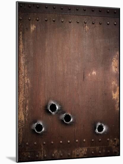 Old Metal Background With Bullet Holes-Andrey_Kuzmin-Mounted Art Print