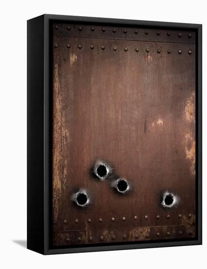 Old Metal Background With Bullet Holes-Andrey_Kuzmin-Framed Stretched Canvas