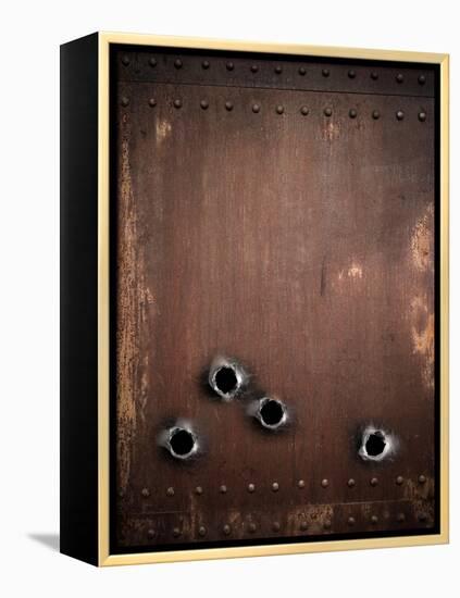 Old Metal Background With Bullet Holes-Andrey_Kuzmin-Framed Stretched Canvas