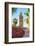 Old minaret tower of Koutoubia Mosque, framed by flowers in spring, Marrakech, Morocco-Roberto Moiola-Framed Photographic Print