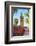 Old minaret tower of Koutoubia Mosque, framed by flowers in spring, Marrakech, Morocco-Roberto Moiola-Framed Photographic Print