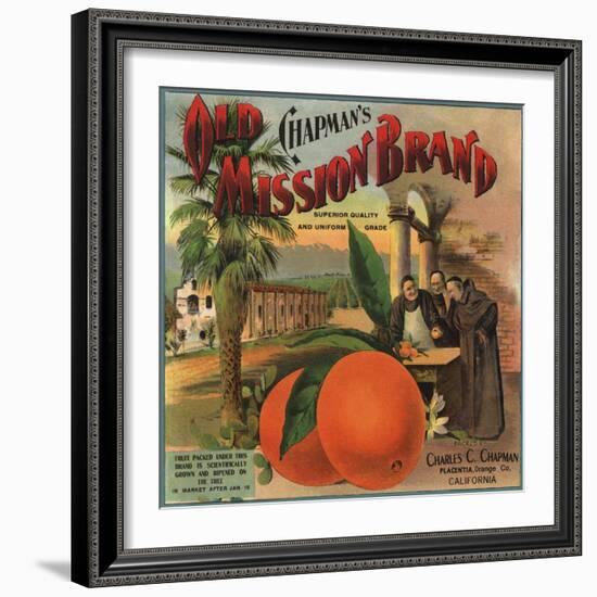 Old Mission Brand - Placentia, California - Citrus Crate Label-Lantern Press-Framed Art Print