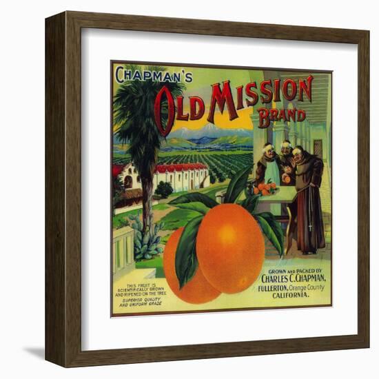 Old Mission Orange Label - Fullerton, CA-Lantern Press-Framed Art Print