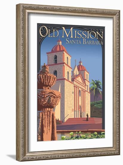 Old Mission - Santa Barbara, California-Lantern Press-Framed Art Print