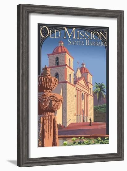 Old Mission - Santa Barbara, California-Lantern Press-Framed Art Print