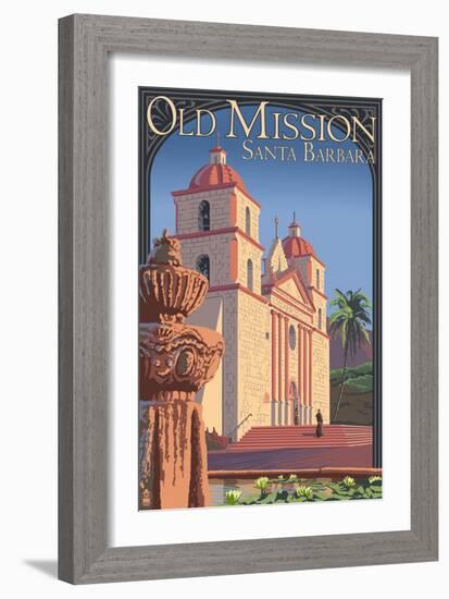 Old Mission - Santa Barbara, California-Lantern Press-Framed Art Print