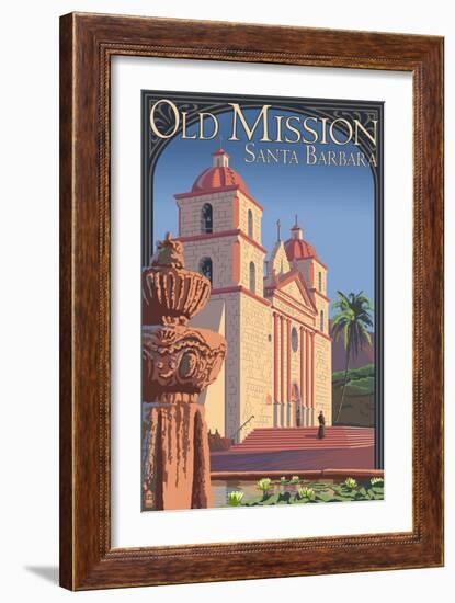 Old Mission - Santa Barbara, California-Lantern Press-Framed Art Print