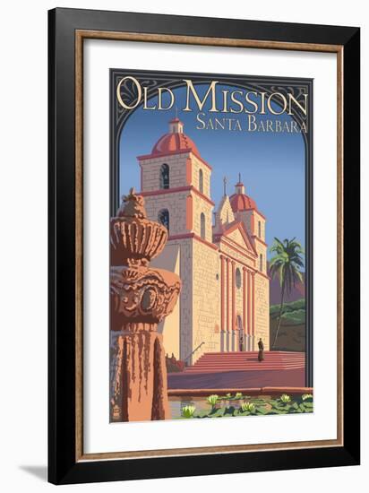 Old Mission - Santa Barbara, California-Lantern Press-Framed Art Print