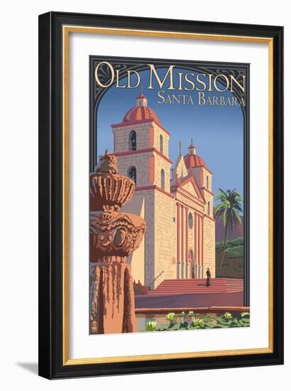 Old Mission - Santa Barbara, California-Lantern Press-Framed Art Print