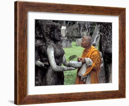 Old Monk Praying at Xieng Khuan (Buddha Park), Laos-Keren Su-Framed Photographic Print