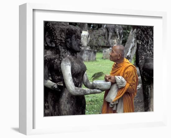 Old Monk Praying at Xieng Khuan (Buddha Park), Laos-Keren Su-Framed Photographic Print