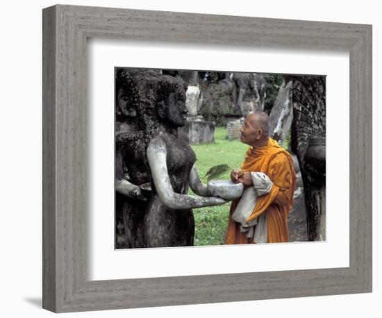 Old Monk Praying at Xieng Khuan (Buddha Park), Laos-Keren Su-Framed Photographic Print