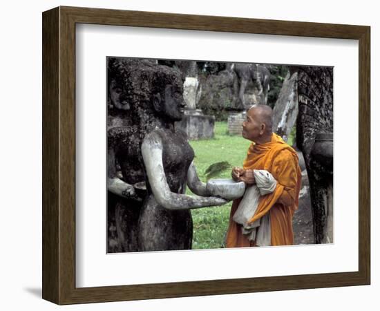 Old Monk Praying at Xieng Khuan (Buddha Park), Laos-Keren Su-Framed Photographic Print