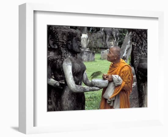 Old Monk Praying at Xieng Khuan (Buddha Park), Laos-Keren Su-Framed Photographic Print