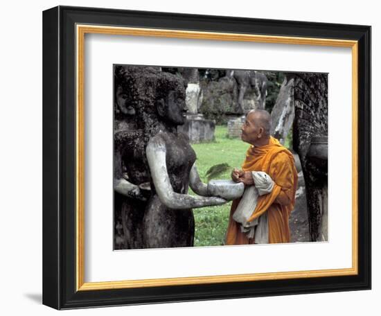 Old Monk Praying at Xieng Khuan (Buddha Park), Laos-Keren Su-Framed Photographic Print