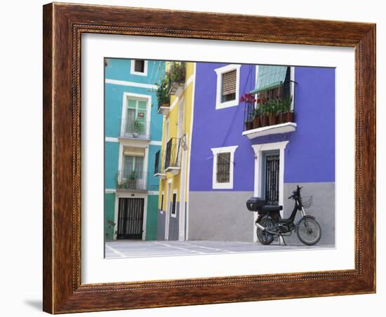 Old Motorcycle Outside a Purple Painted House in Villajoyosa, in Valencia, Spain, Europe-Mawson Mark-Framed Photographic Print