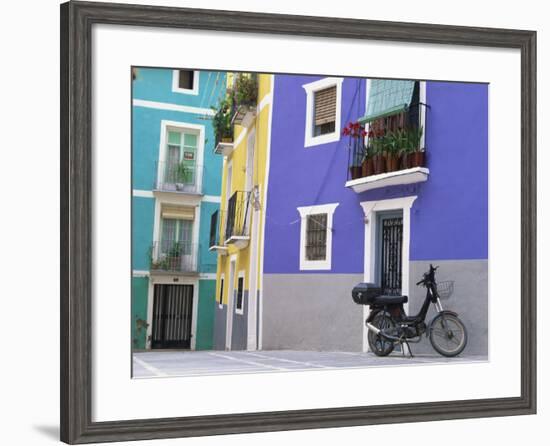 Old Motorcycle Outside a Purple Painted House in Villajoyosa, in Valencia, Spain, Europe-Mawson Mark-Framed Photographic Print