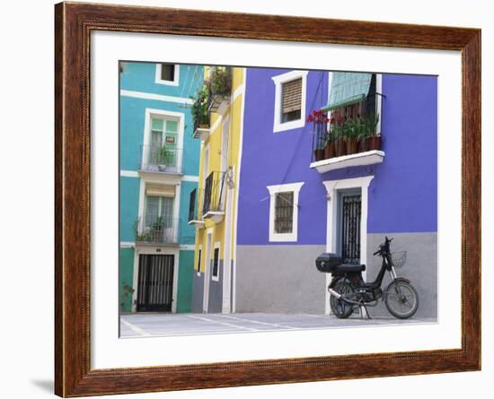 Old Motorcycle Outside a Purple Painted House in Villajoyosa, in Valencia, Spain, Europe-Mawson Mark-Framed Photographic Print