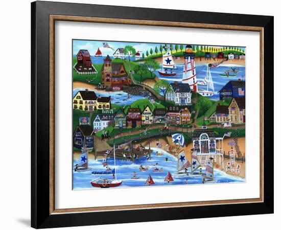 Old New England Seaside 4th of July Celebration-Cheryl Bartley-Framed Giclee Print