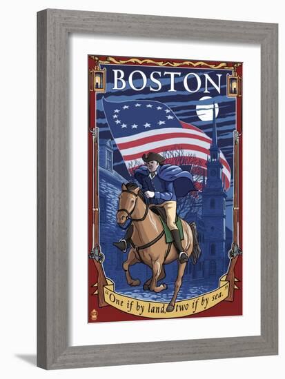 Old North Church and Paul Revere - Boston, MA-Lantern Press-Framed Art Print