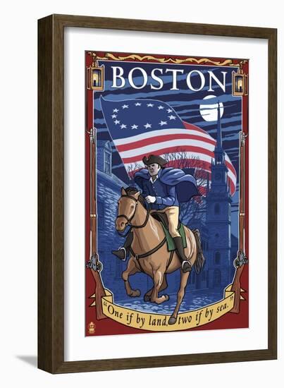 Old North Church and Paul Revere - Boston, MA-Lantern Press-Framed Art Print