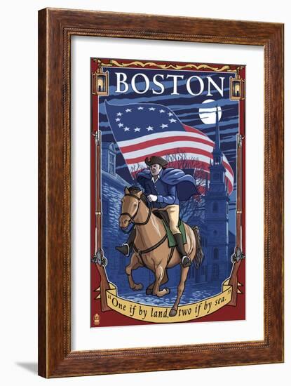 Old North Church and Paul Revere - Boston, MA-Lantern Press-Framed Art Print