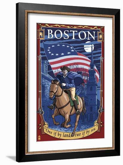 Old North Church and Paul Revere - Boston, MA-Lantern Press-Framed Art Print