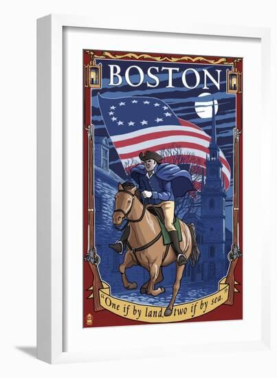 Old North Church and Paul Revere - Boston, MA-Lantern Press-Framed Art Print