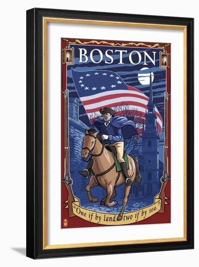 Old North Church and Paul Revere - Boston, MA-Lantern Press-Framed Art Print